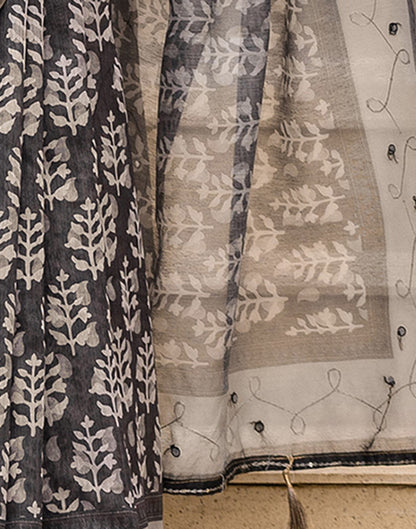 Black Chanderi Printed Saree