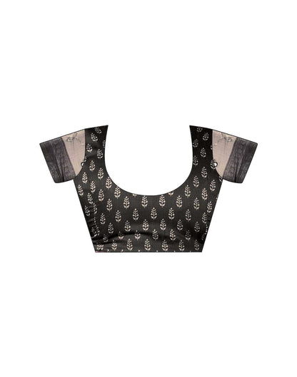 Black Chanderi Printed Saree