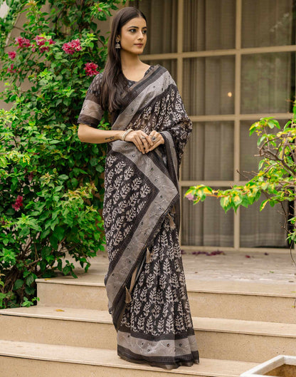 Black Chanderi Printed Saree