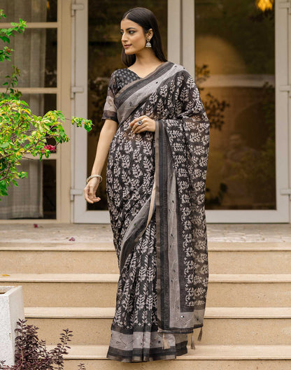 Black Chanderi Printed Saree