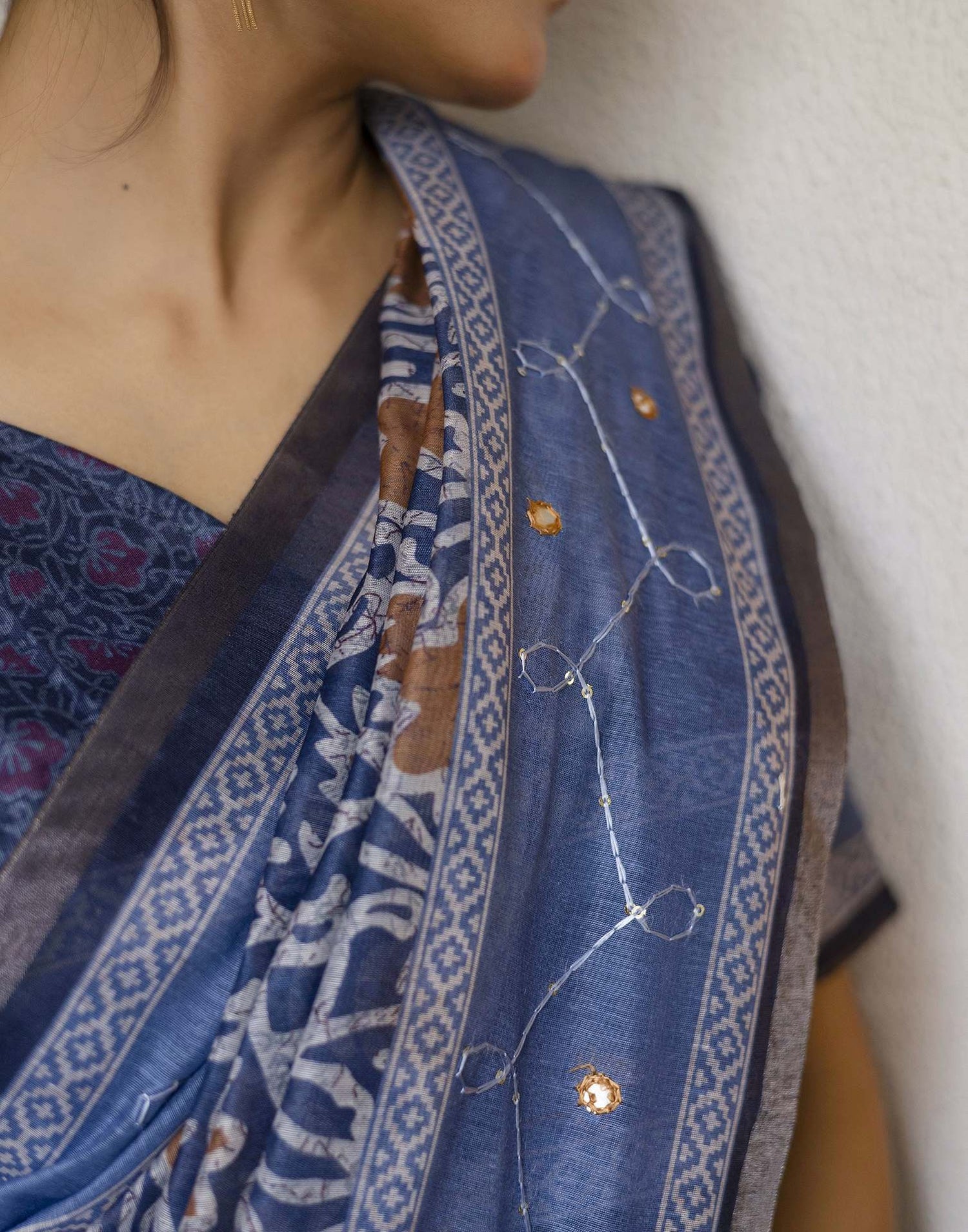 Blue Chanderi Printed Saree