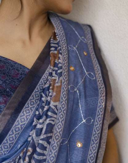 Blue Chanderi Printed Saree
