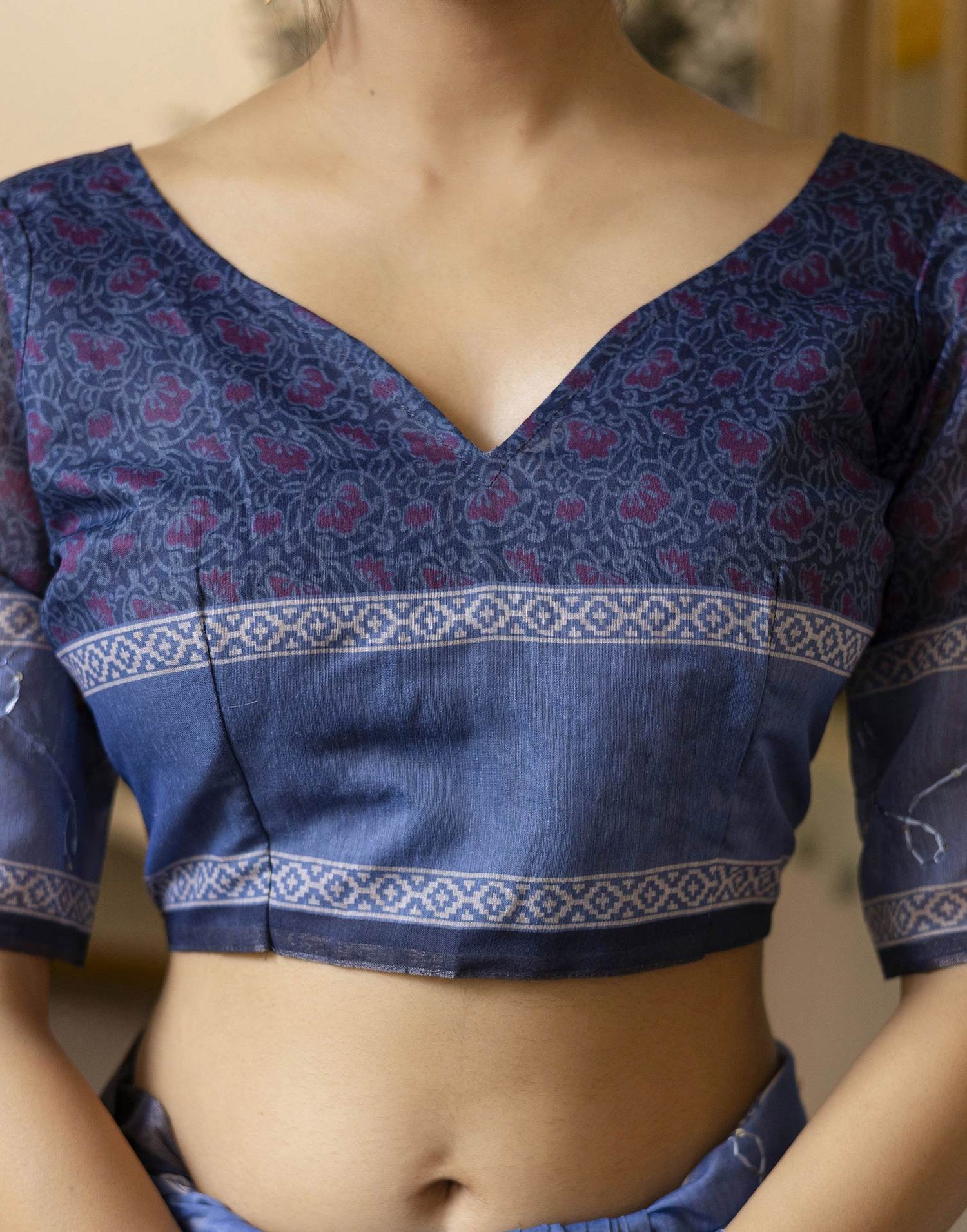 Blue Chanderi Printed Saree