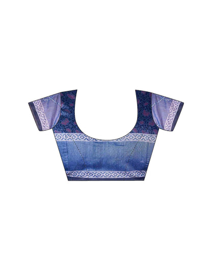 Blue Chanderi Printed Saree