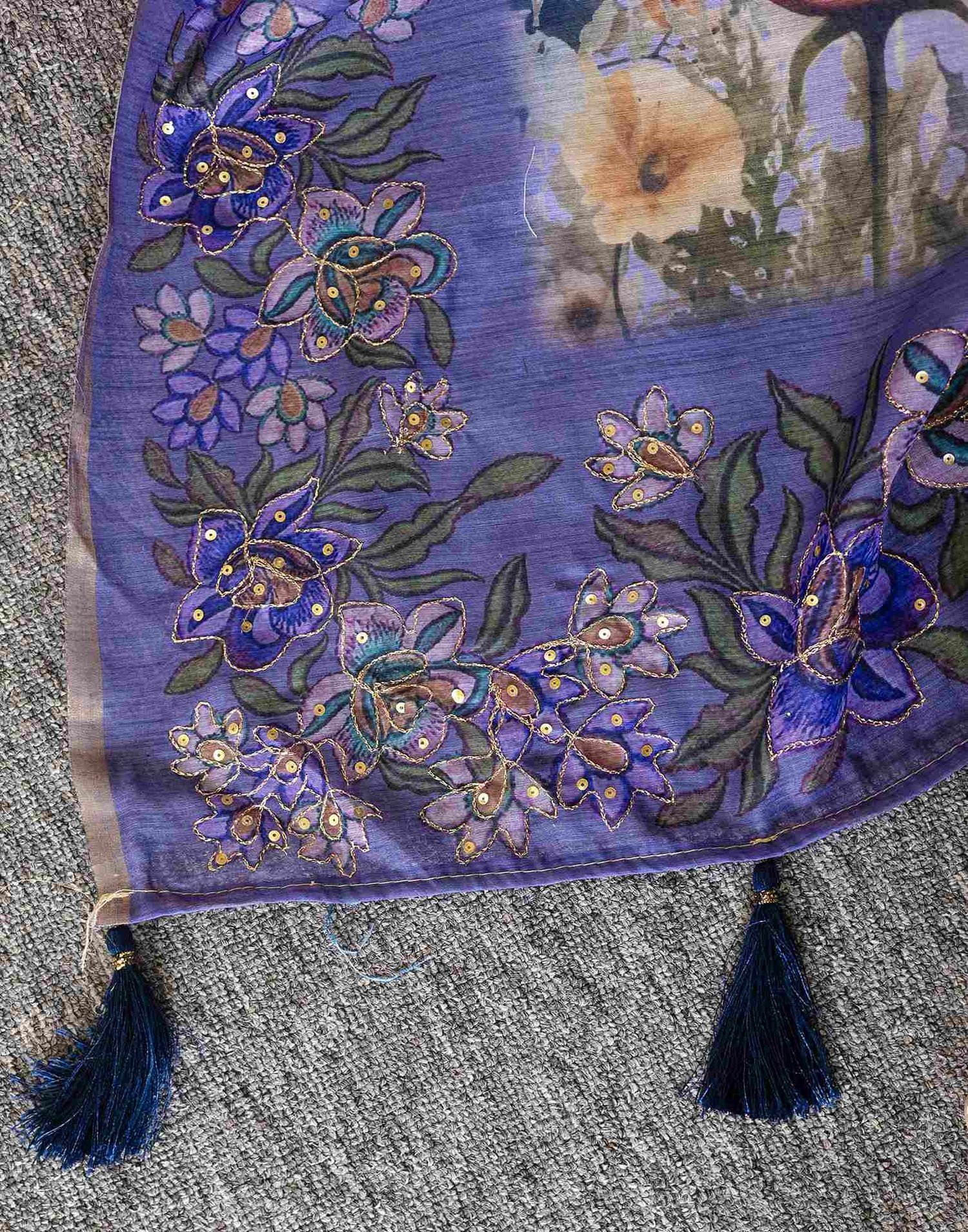 Light Purple Chanderi Floral Printed  Saree
