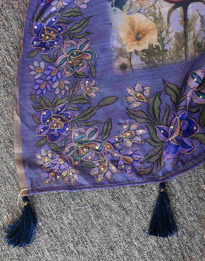 Light Purple Chanderi Floral Printed  Saree