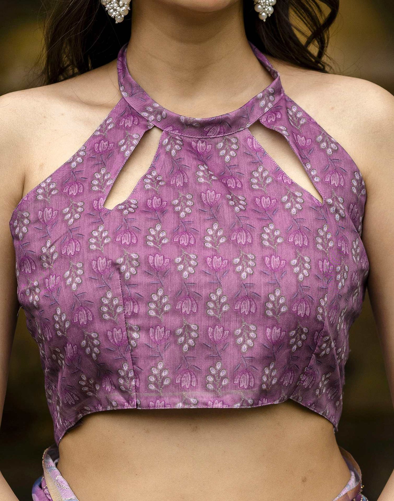 Pink Chanderi Floral Printed  Saree