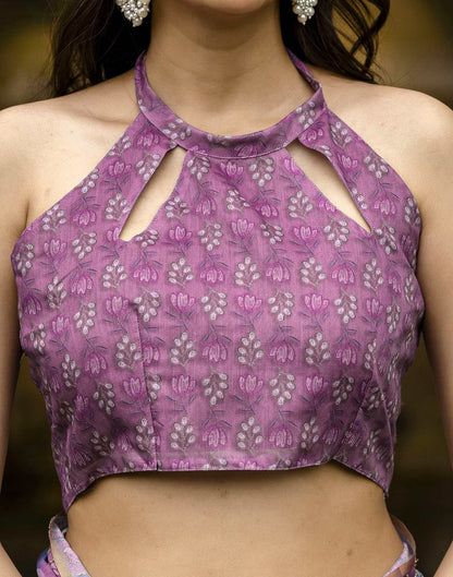 Pink Chanderi Floral Printed  Saree