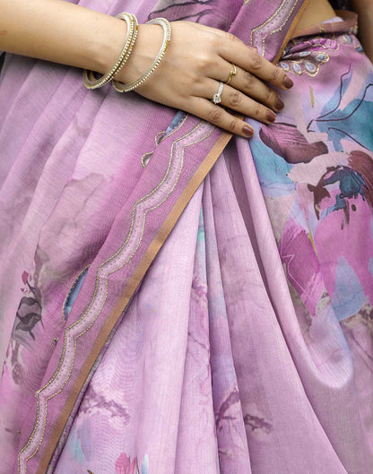 Pink Chanderi Floral Printed  Saree