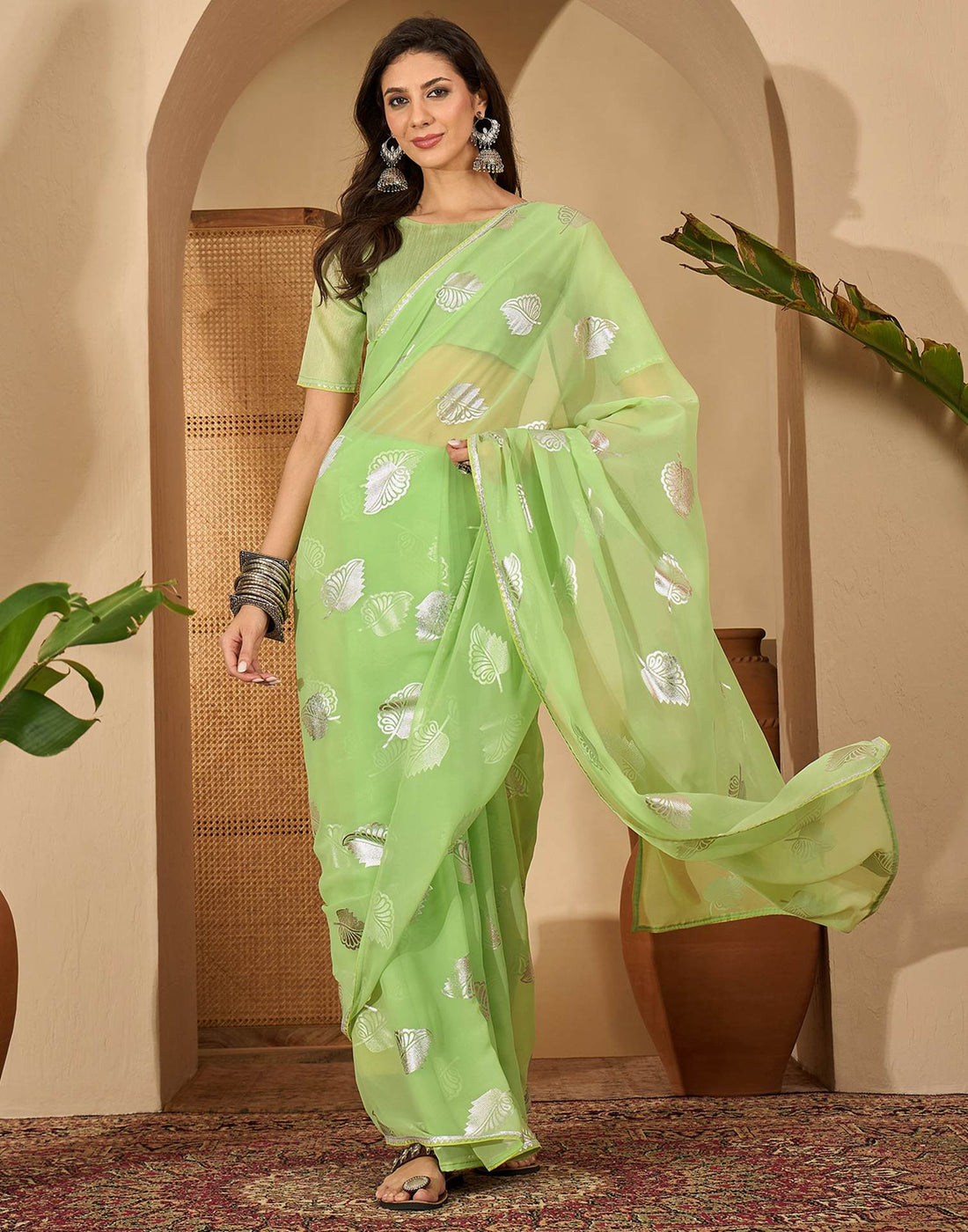 Light Green Georgette Foil Printed Saree