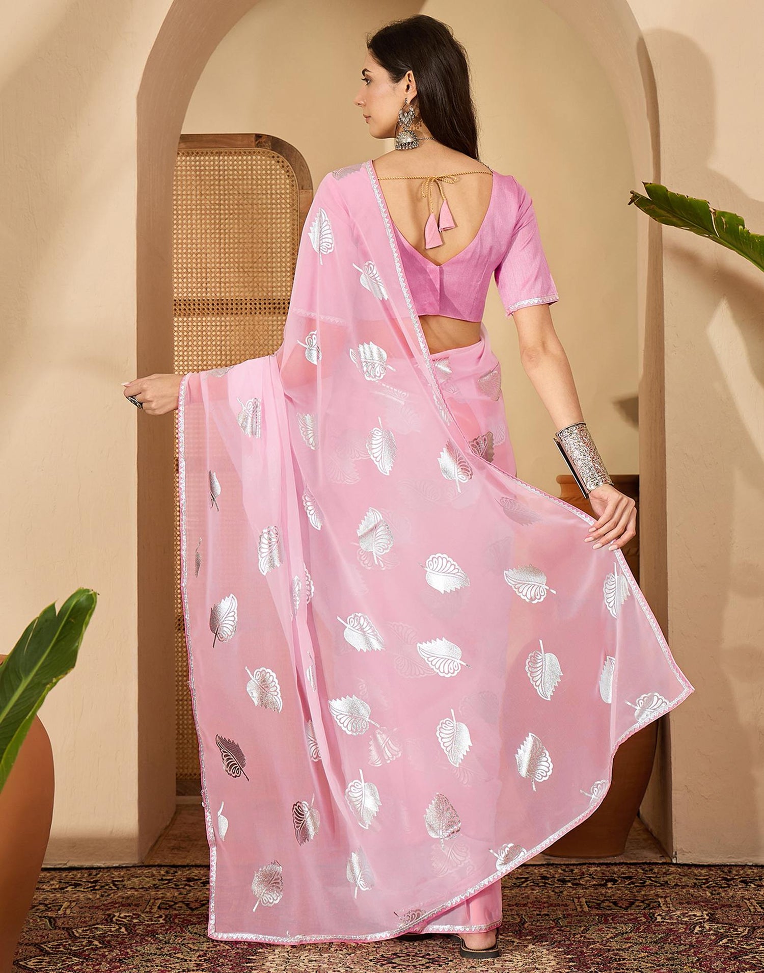 Light Pink Georgette Foil Printed Saree