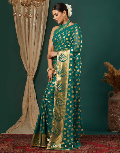 Teal Green Georgette Foil Printed Saree