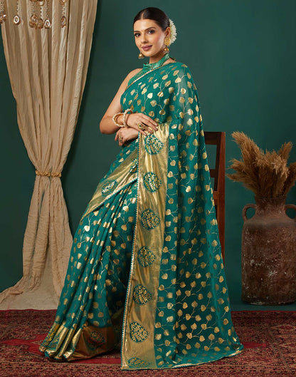 Teal Green Georgette Foil Printed Saree