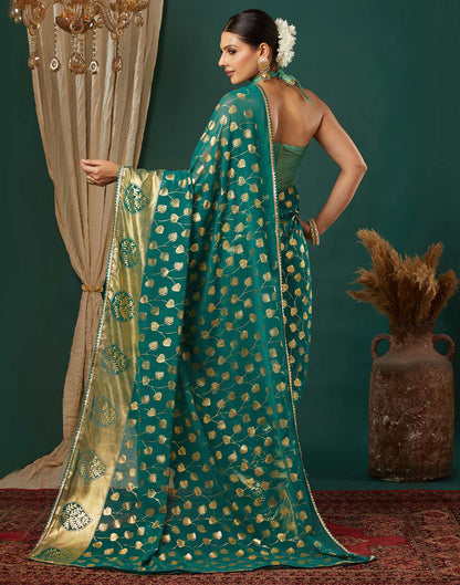 Teal Green Georgette Foil Printed Saree