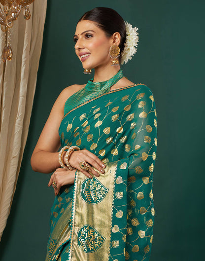 Teal Green Georgette Foil Printed Saree
