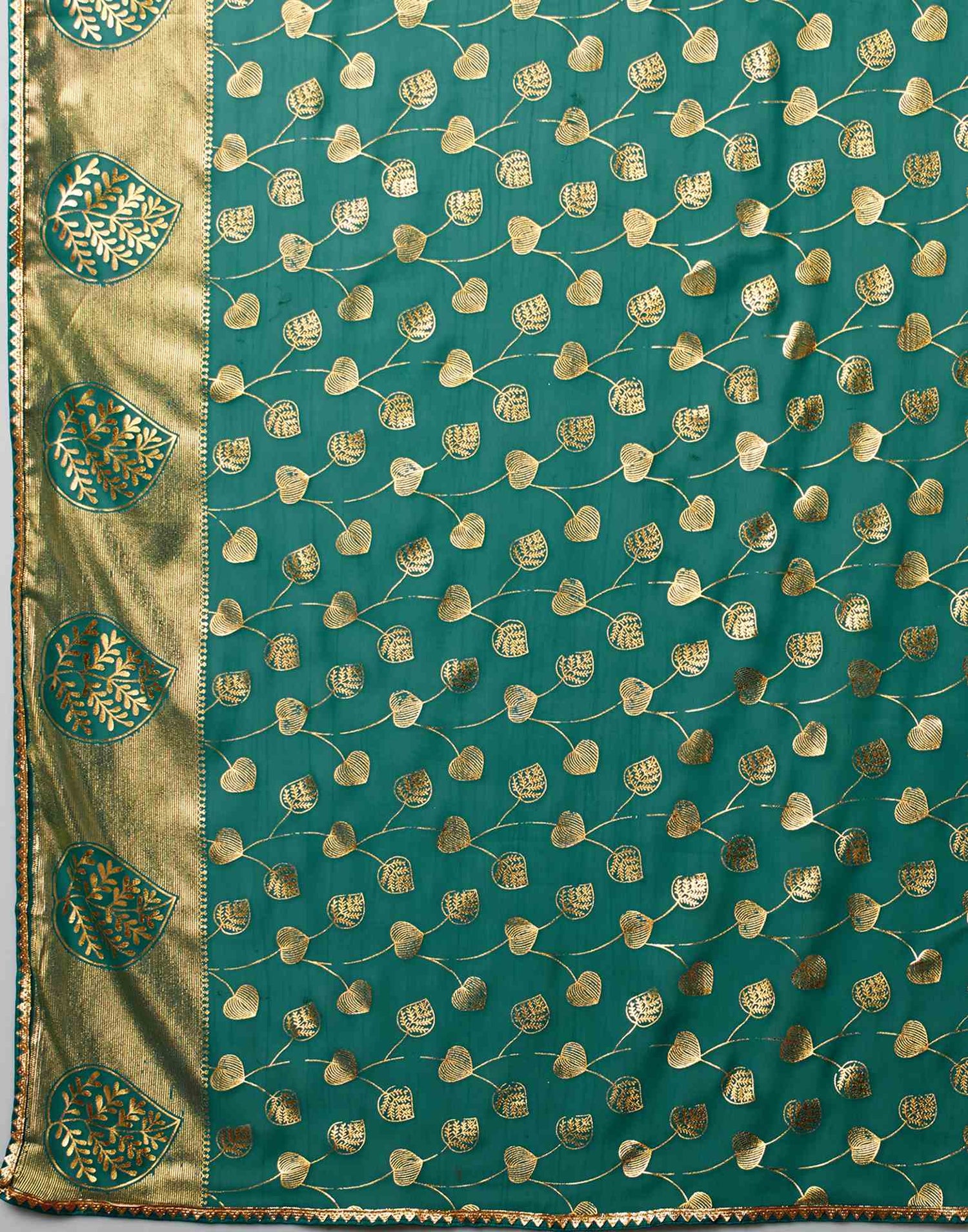 Teal Green Georgette Foil Printed Saree