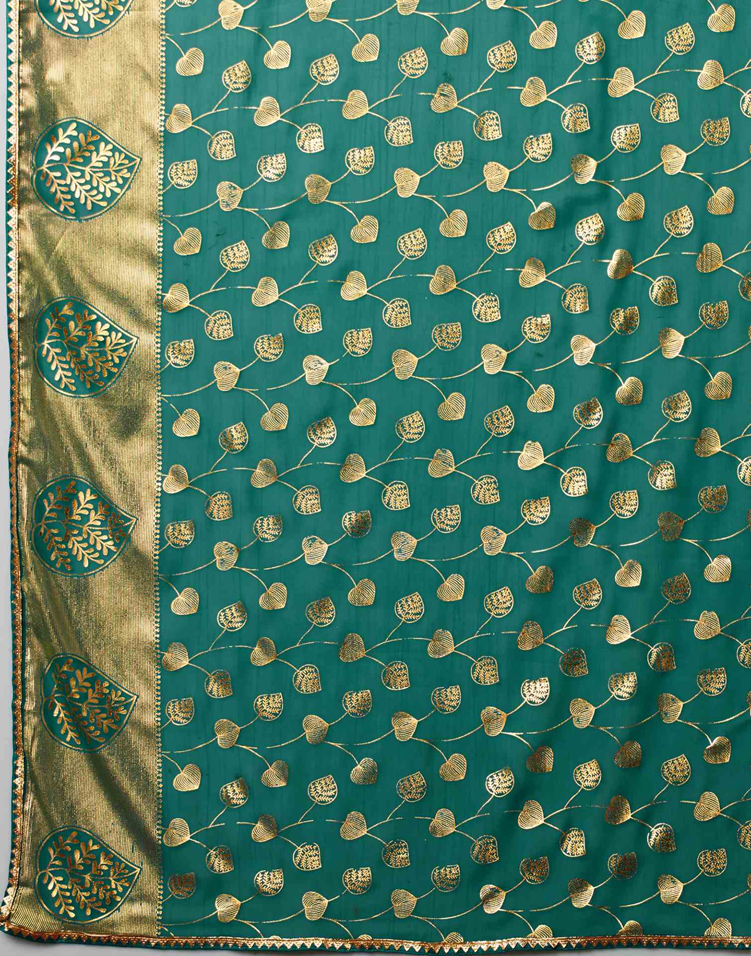 Teal Green Georgette Foil Printed Saree