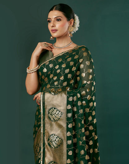 Dark Green Georgette Foil Printed Saree