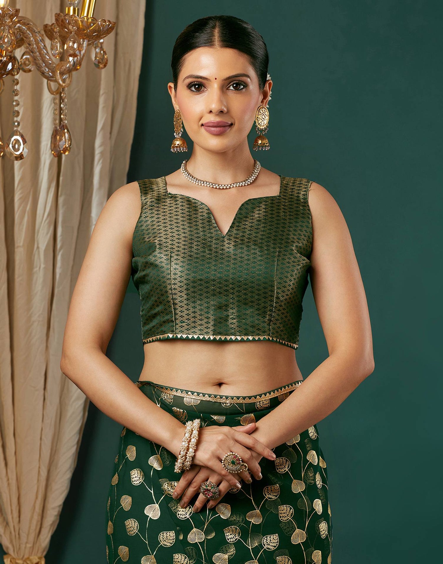 Dark Green Georgette Foil Printed Saree