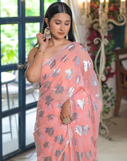 Peach Georgette Foil Printed Saree
