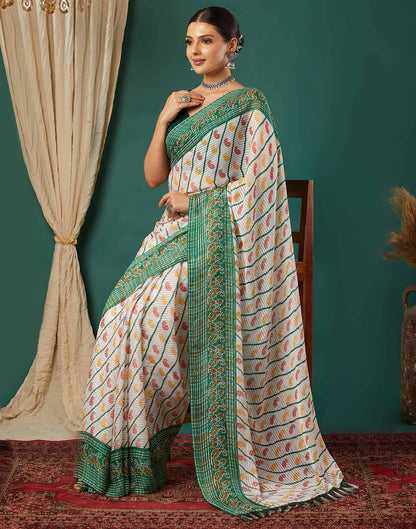 Dark Green Georgette Bandhani Printed Saree