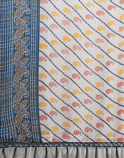 Rama Blue Georgette Bandhani Printed Saree