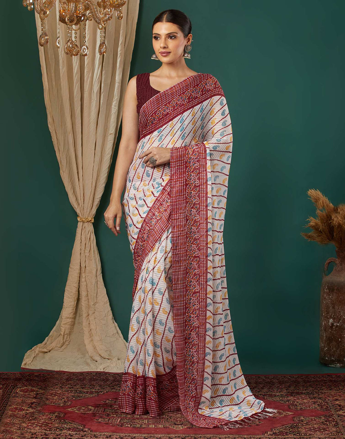 Maroon Georgette Bandhani Printed Saree
