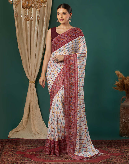 Maroon Georgette Bandhani Printed Saree