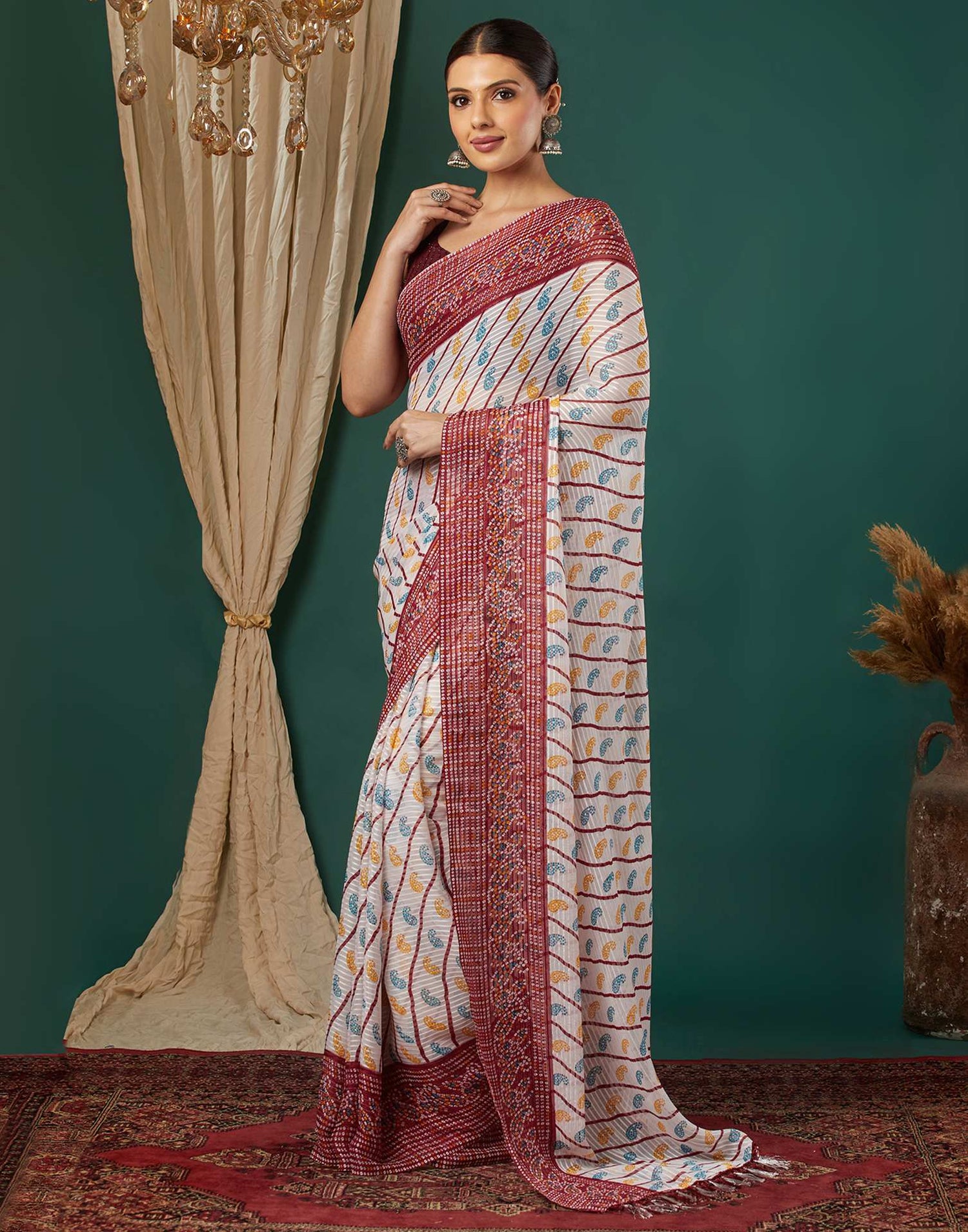 Maroon Georgette Bandhani Printed Saree