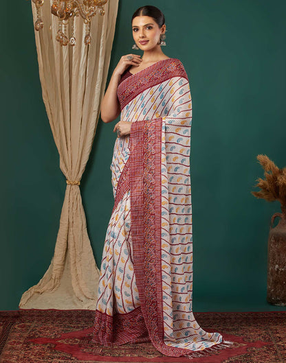 Maroon Georgette Bandhani Printed Saree