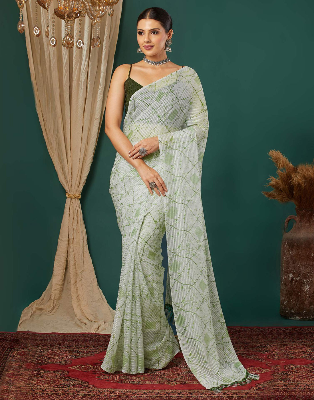 White Georgette Printed Saree