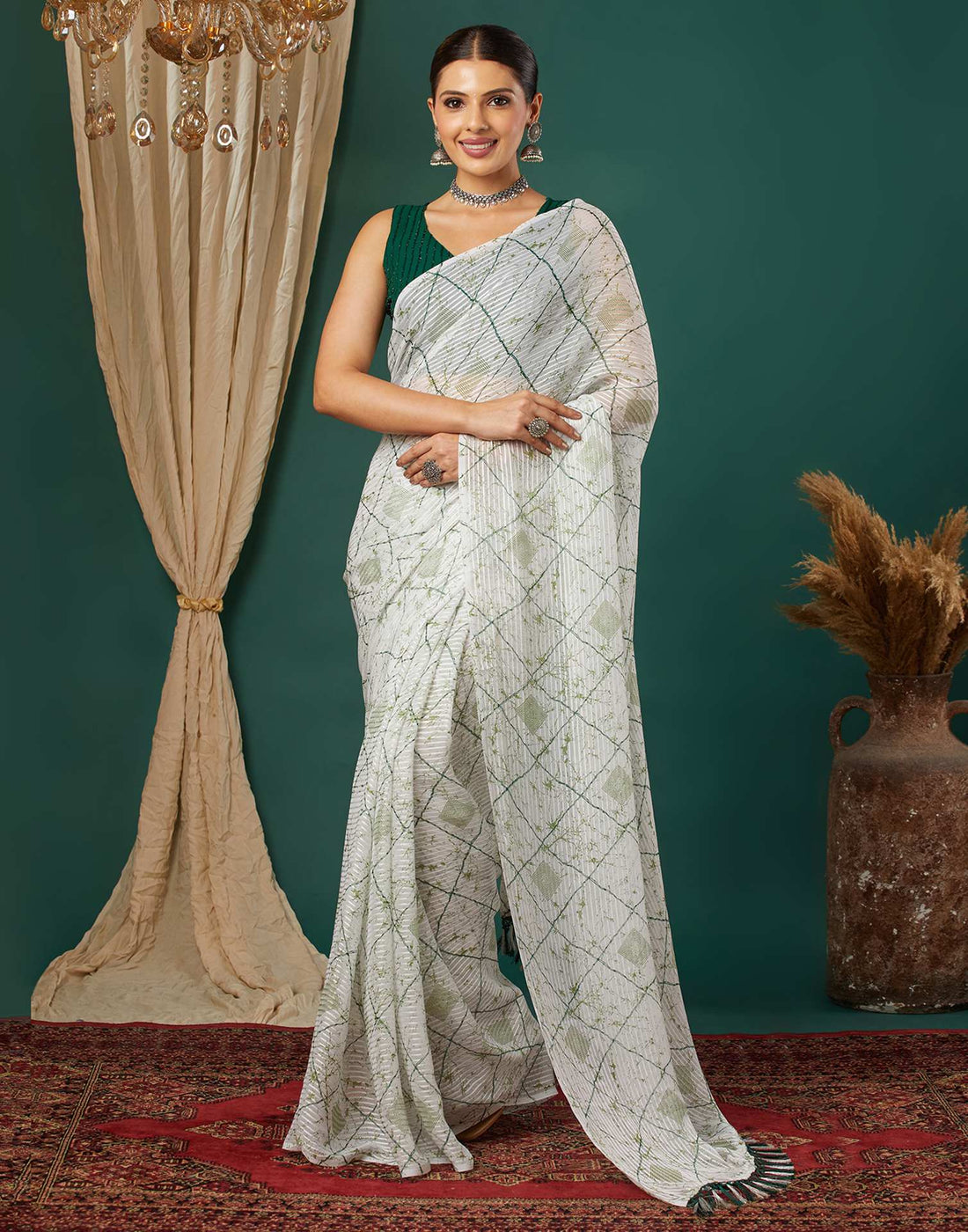 White Georgette Printed Saree