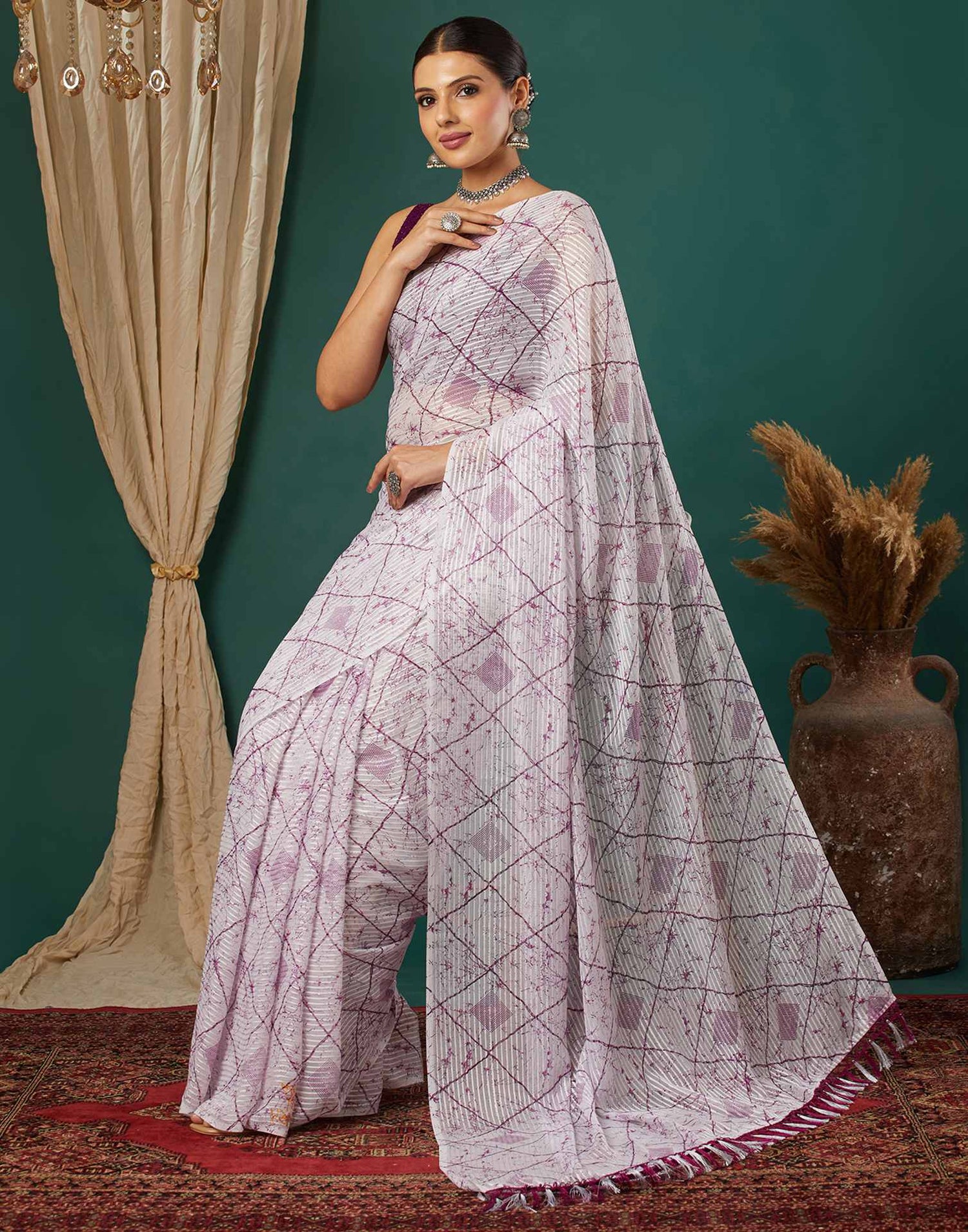 White Georgette Printed Saree