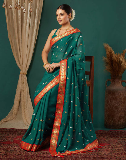 Rama Green Georgette Embroidery Saree