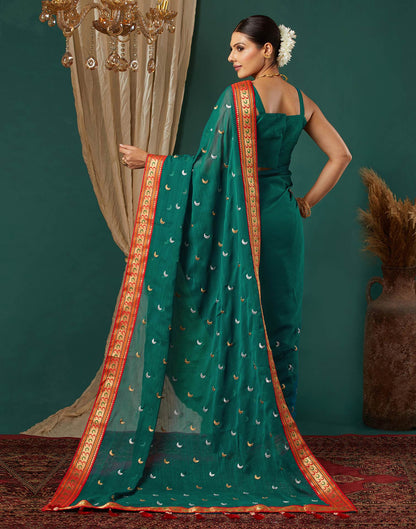 Rama Green Georgette Embroidery Saree