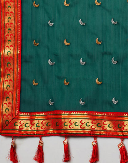 Rama Green Georgette Embroidery Saree