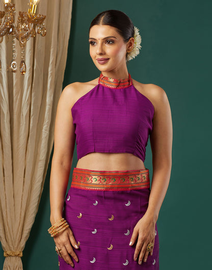 Dark Purple Georgette Embroidery Saree