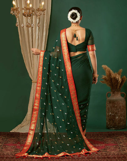 Dark Green Georgette Embroidery Saree