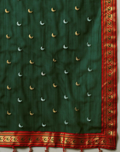 Dark Green Georgette Embroidery Saree