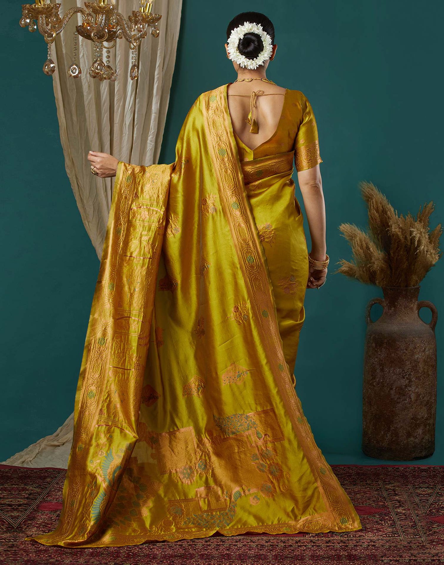 Mustard Yellow Silk Woven Banarasi Saree