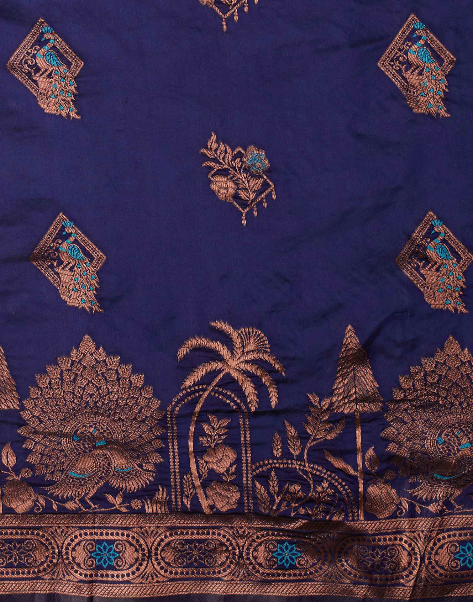 Navy Blue Silk Woven Banarasi Saree