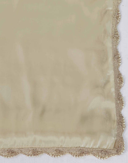 Beige Tissue Silk Lace Plain Saree
