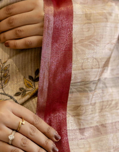 Beige Cotton Printed Saree
