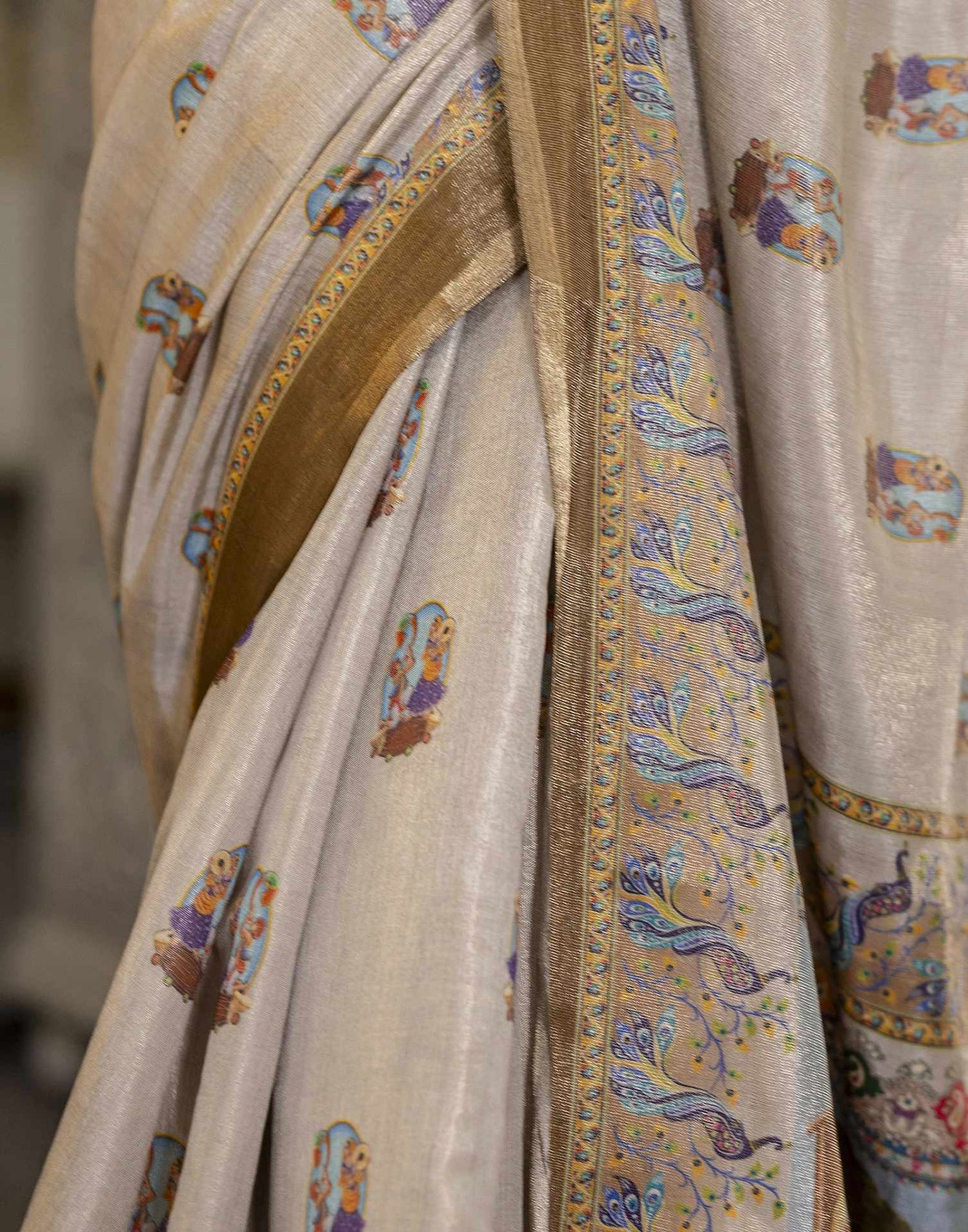 Grey Cotton Printed Saree