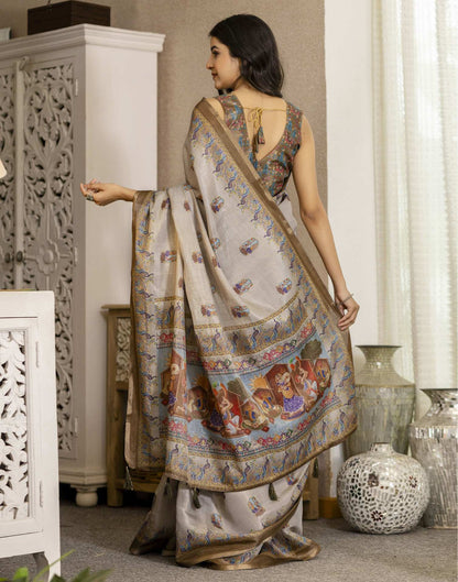 Grey Cotton Printed Saree