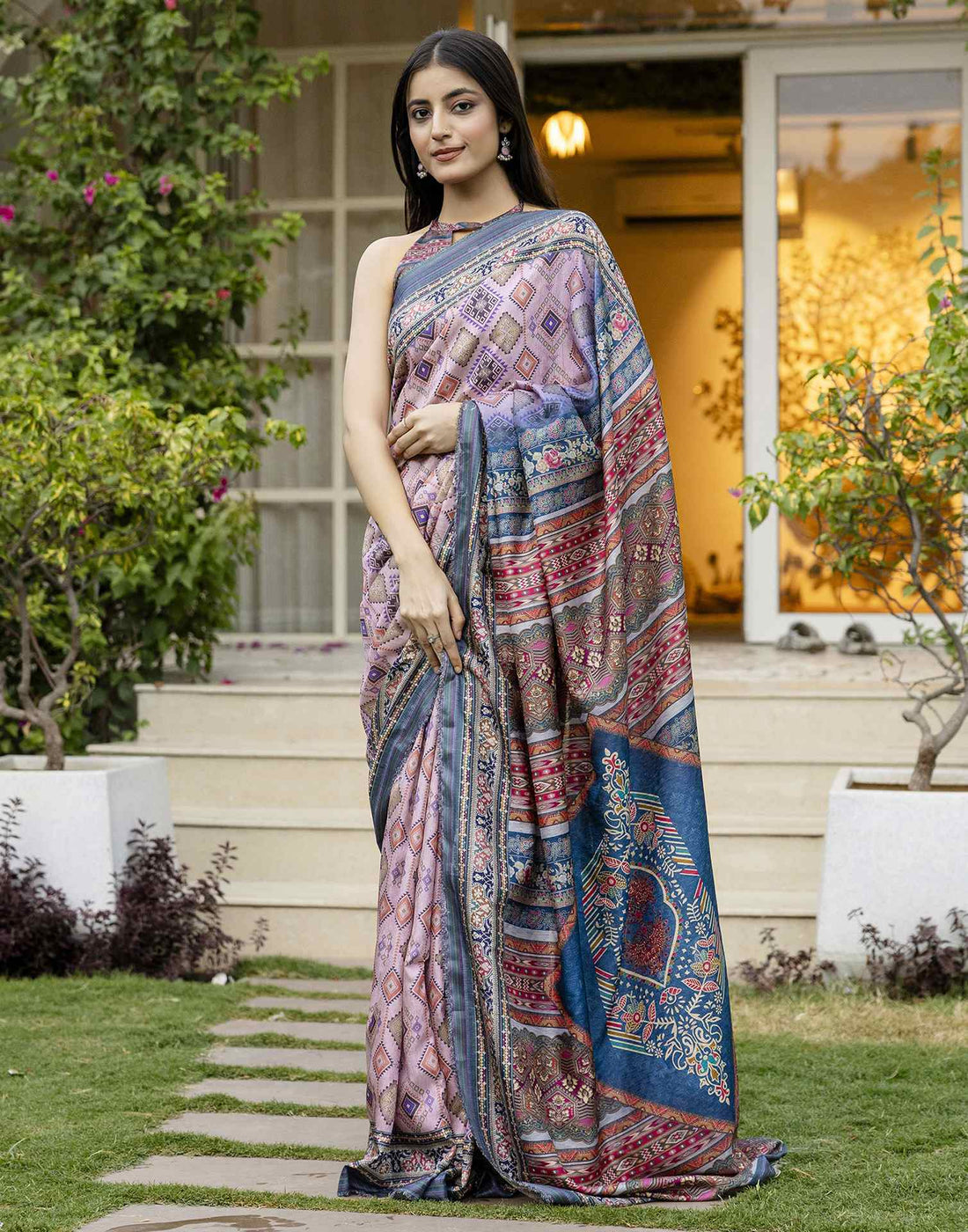 Dusty Pink Silk Printed Saree
