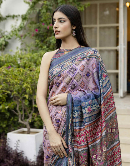 Dusty Pink Silk Printed Saree