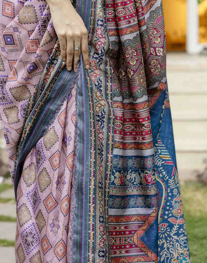 Dusty Pink Silk Printed Saree