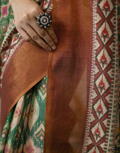 Dark Green Shimmer Silk Printed Saree