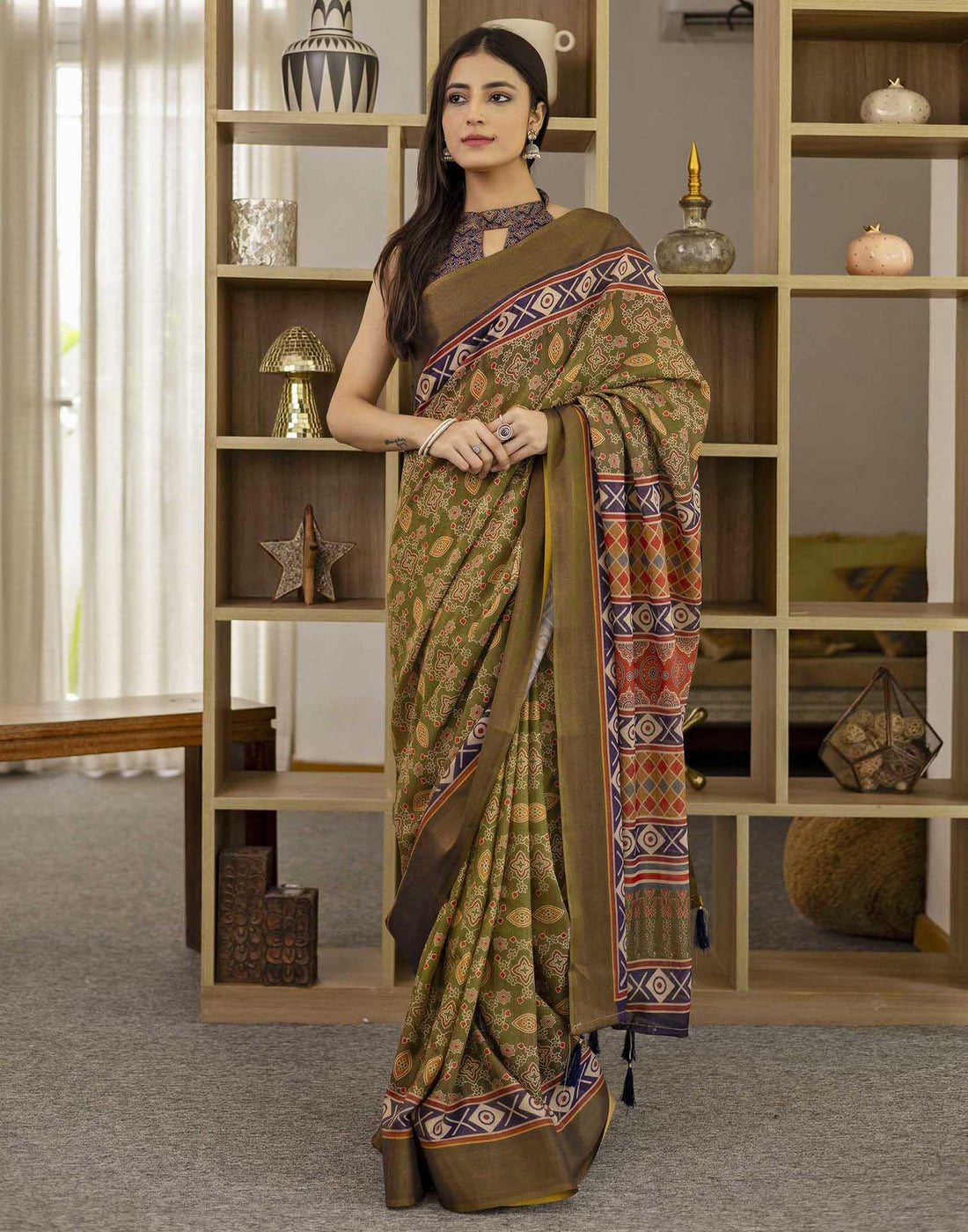 Green Shimmer Silk Printed Saree